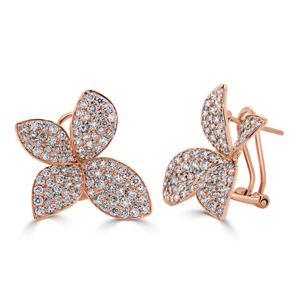 14K Gold & Diamond Flower Earrings - 2.39ct