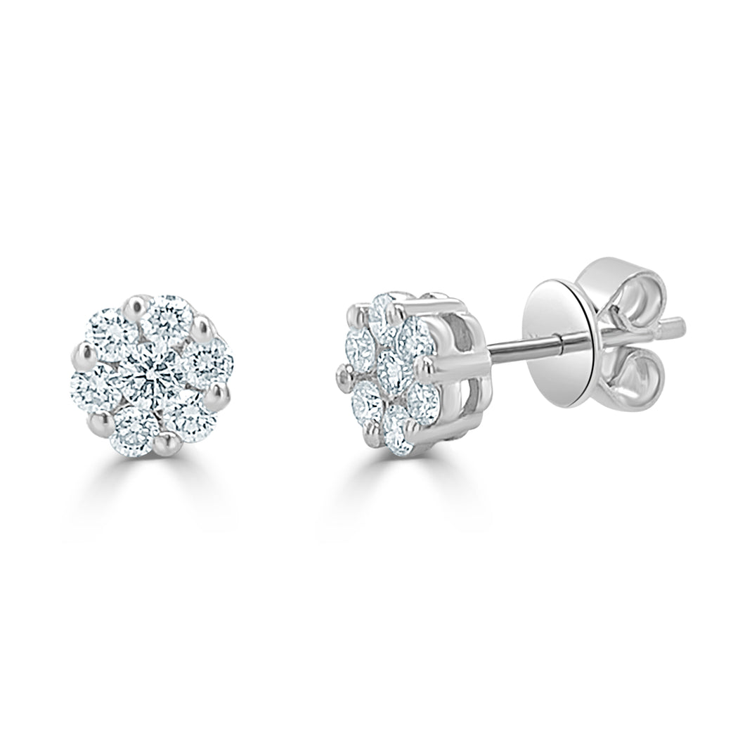 14k Gold & Diamond Cluster Earrings