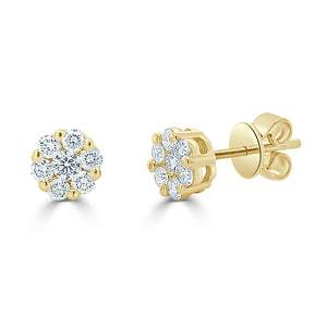 14k Gold & Diamond Cluster Earrings