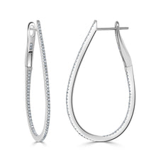 Load image into Gallery viewer, 14k Gold &amp; Diamond Skinny Hoop Earrings 1-1/2&quot;