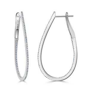 14k Gold & Diamond Skinny Hoop Earrings 1-1/2"