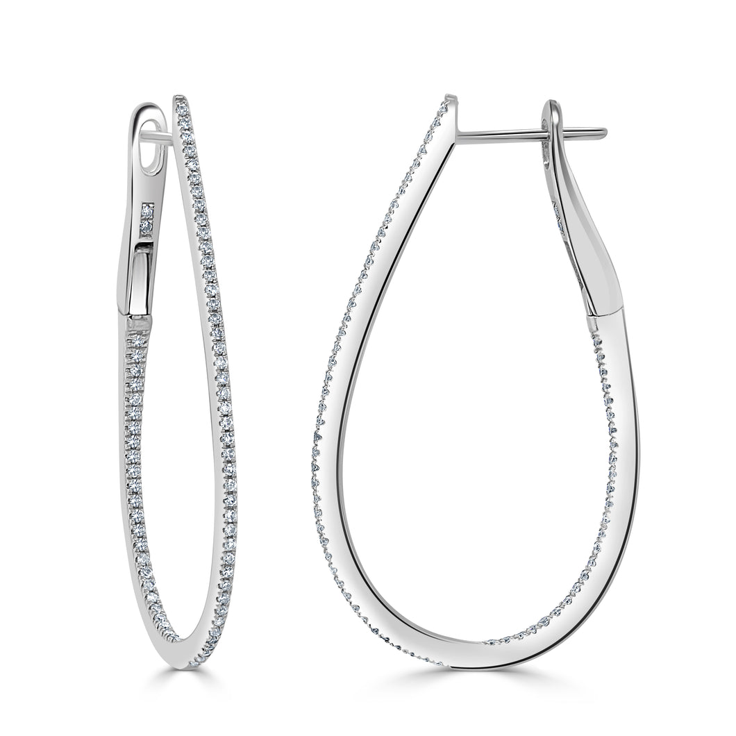 14k Gold & Diamond Skinny Hoop Earrings 1-1/2