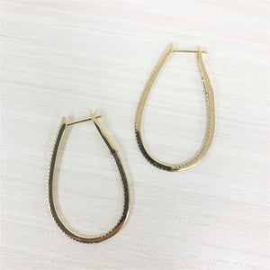 14k Gold & Diamond Skinny Hoop Earrings 1-1/2"