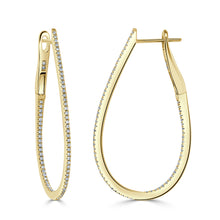 Load image into Gallery viewer, 14k Gold &amp; Diamond Skinny Hoop Earrings 1-1/2&quot;