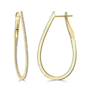 14k Gold & Diamond Skinny Hoop Earrings 1-1/2"