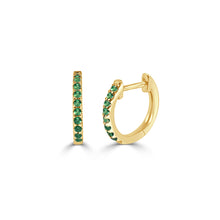 Load image into Gallery viewer, 14k Gold &amp; Emerald Huggie Earrings