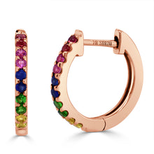 Load image into Gallery viewer, 14k Gold &amp; Rainbow Sapphire Huggie Earrings