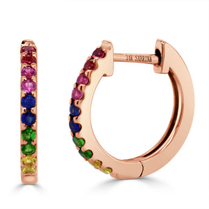 14k Gold & Rainbow Sapphire Huggie Earrings