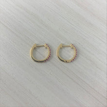Load image into Gallery viewer, 14k Gold &amp; Ruby Huggie Earrings