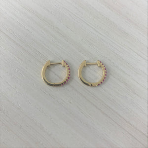 14k Gold & Ruby Huggie Earrings