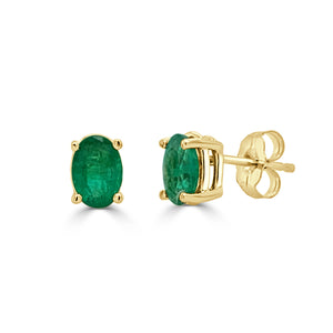 14K Gold & Green Emerald Oval Studs