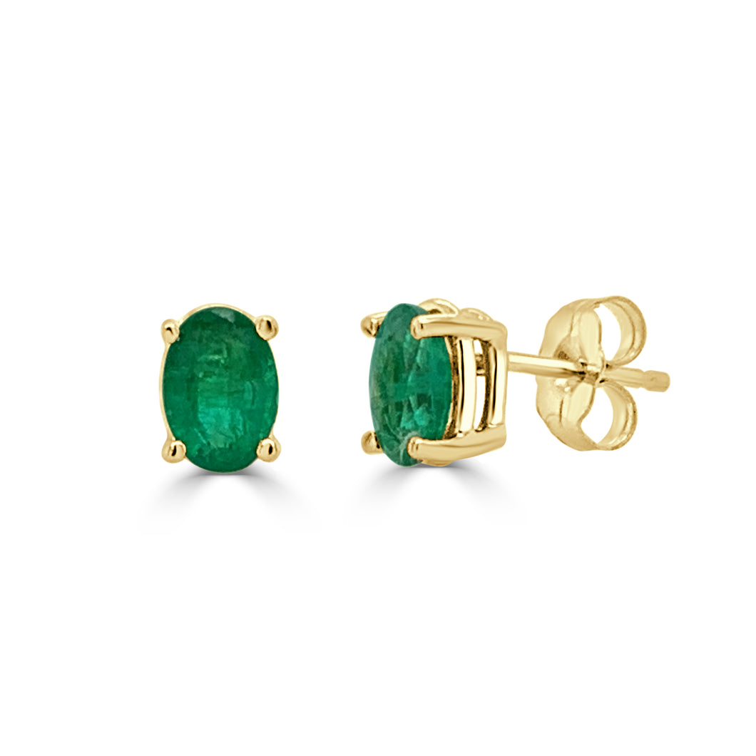 14K Gold & Green Emerald Oval Studs