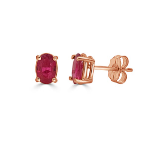 14K Gold & Ruby Oval Studs