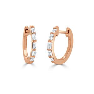 14k Gold & Baguette Diamond Huggie Earrings