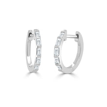 Load image into Gallery viewer, 14k Gold &amp; Baguette Diamond Huggie Earrings