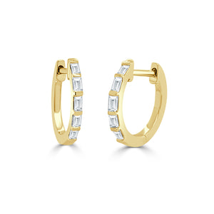 14k Gold & Baguette Diamond Huggie Earrings