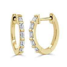 Load image into Gallery viewer, 14k Gold &amp; Baguette Diamond Huggie Earrings