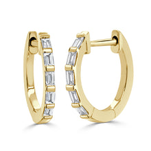 Load image into Gallery viewer, 14k Gold &amp; Baguette Diamond Huggie Earrings