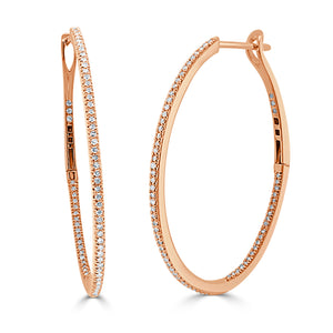 14k Gold & Diamond Oval-Shaped Hoop Earrings