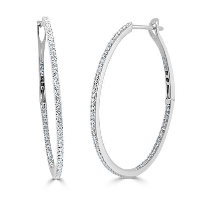 14k Gold & Diamond Oval-Shaped Hoop Earrings