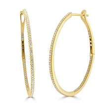 Load image into Gallery viewer, 14k Gold &amp; Diamond Oval-Shaped Hoop Earrings