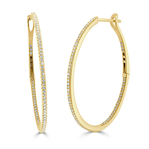 14k Gold & Diamond Oval-Shaped Hoop Earrings