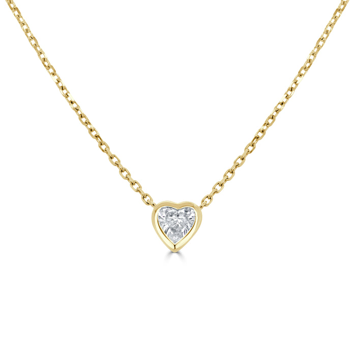 14k Gold & Bezel Heart Diamond Necklace