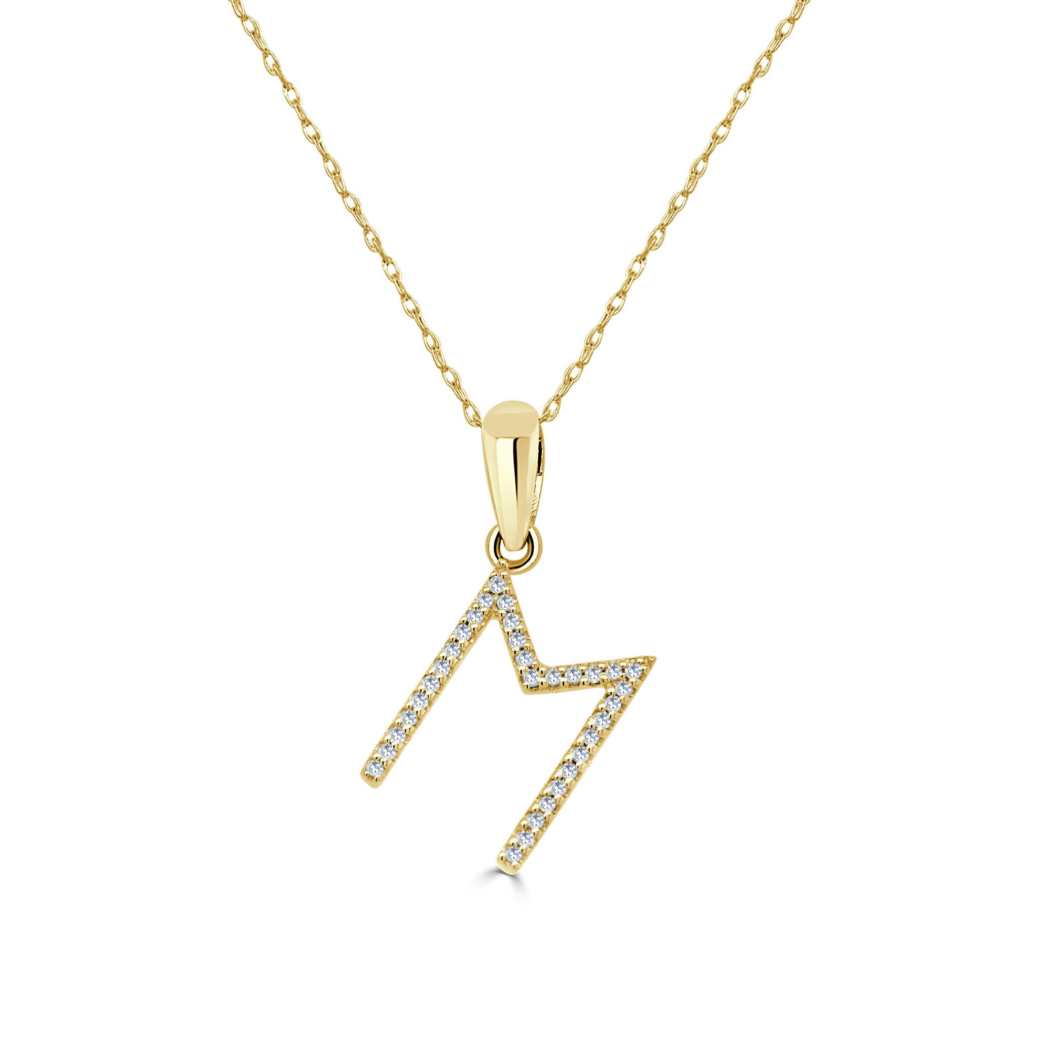 Diamond Letter M Pendant Necklace in 14k Yellow Gold