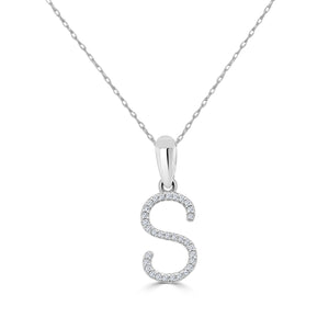 14k White Gold & Diamond Initial Necklace