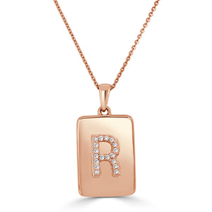 14k Rose Gold & Diamond Dog Tag Initial Necklace