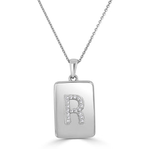 14k White Gold & Diamond Dog Tag Initial Necklace