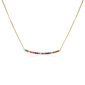 14k Gold & Rainbow Sapphire Bar Necklace