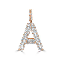 Load image into Gallery viewer, 14k Gold &amp; Baguette Diamond Large Initial Pendant