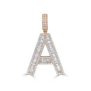 14k Gold & Baguette Diamond Large Initial Pendant