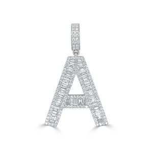 14k Gold & Baguette Diamond Large Initial Pendant