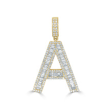 Load image into Gallery viewer, 14k Gold &amp; Baguette Diamond Large Initial Pendant