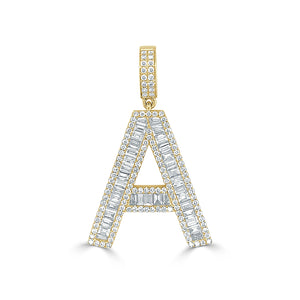 14k Gold & Baguette Diamond Large Initial Pendant