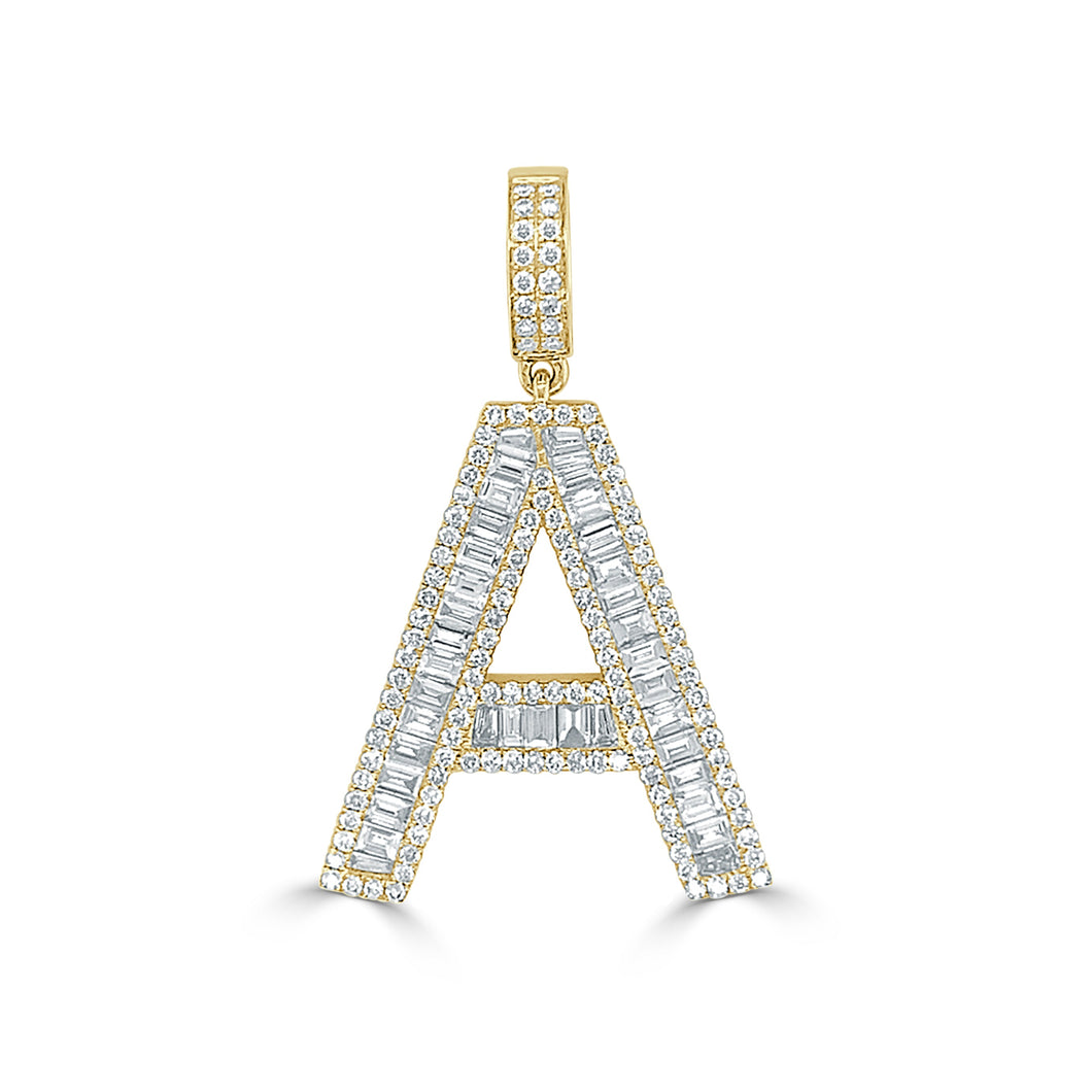 14k Gold & Baguette Diamond Large Initial Pendant