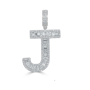 14k Gold & Baguette Diamond Large Initial Pendant