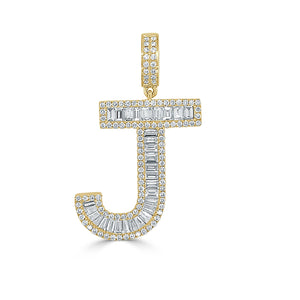 14k Gold & Baguette Diamond Large Initial Pendant