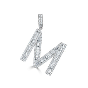 14k Gold & Baguette Diamond Large Initial Pendant