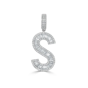 14k Gold & Baguette Diamond Large Initial Pendant