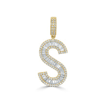 Load image into Gallery viewer, 14k Gold &amp; Baguette Diamond Large Initial Pendant