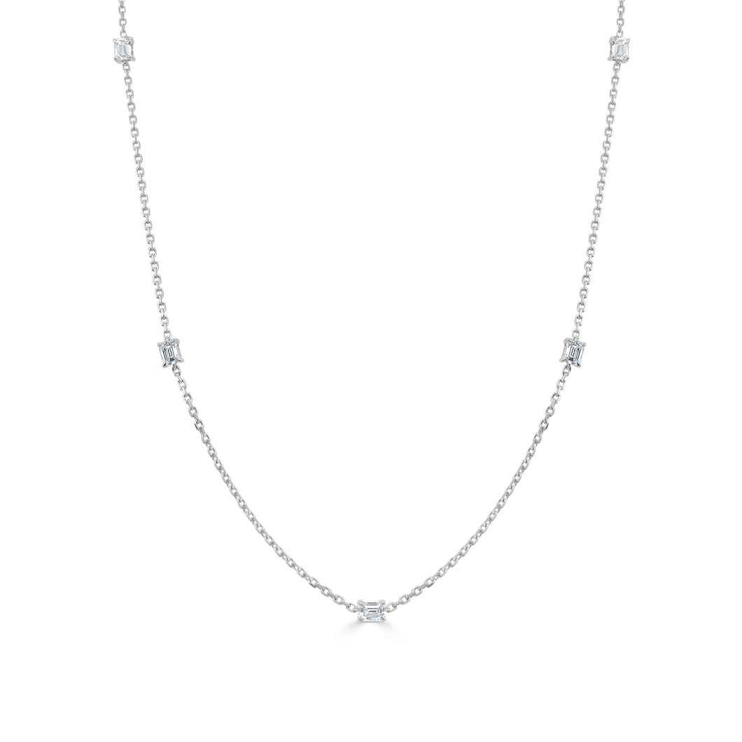 14k Gold & Emerald-Cut Diamond Station Necklace