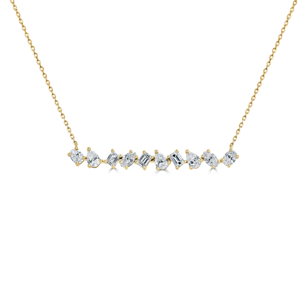 14k Gold Fancy-Shape Diamond Bar Necklace