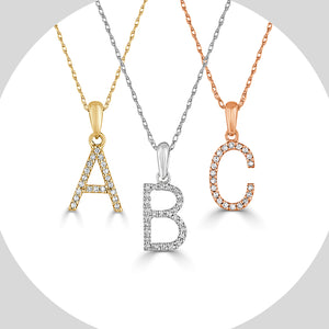 14k Gold & Diamond Initial A-Z Necklace Pendant 16-18" Inches