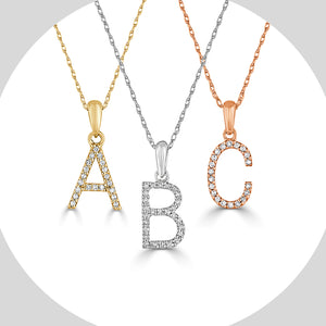 14k Gold & Diamond Initial A-Z Necklace Pendant 16-18" Inches