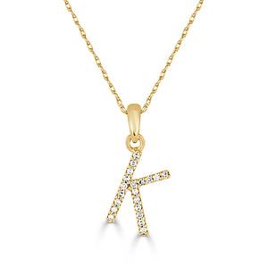 14k Gold & Diamond Initial A-Z Necklace Pendant 16-18" Inches