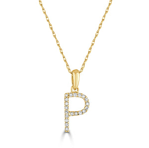 14k Gold & Diamond Initial A-Z Necklace Pendant 16-18" Inches