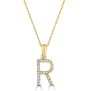 14k Gold & Diamond Initial A-Z Necklace Pendant 16-18" Inches